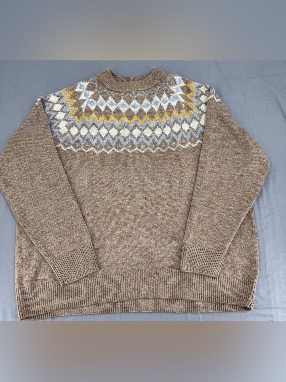 H&M Relaxed Fit Fair Isle Yoke Patterned Brown Sweater XXL